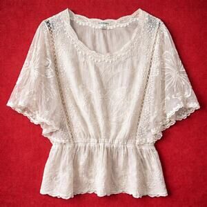 Romantic Boho Coquette White Lace Embroidered Butterfly Sleeves Top Cottagecore
